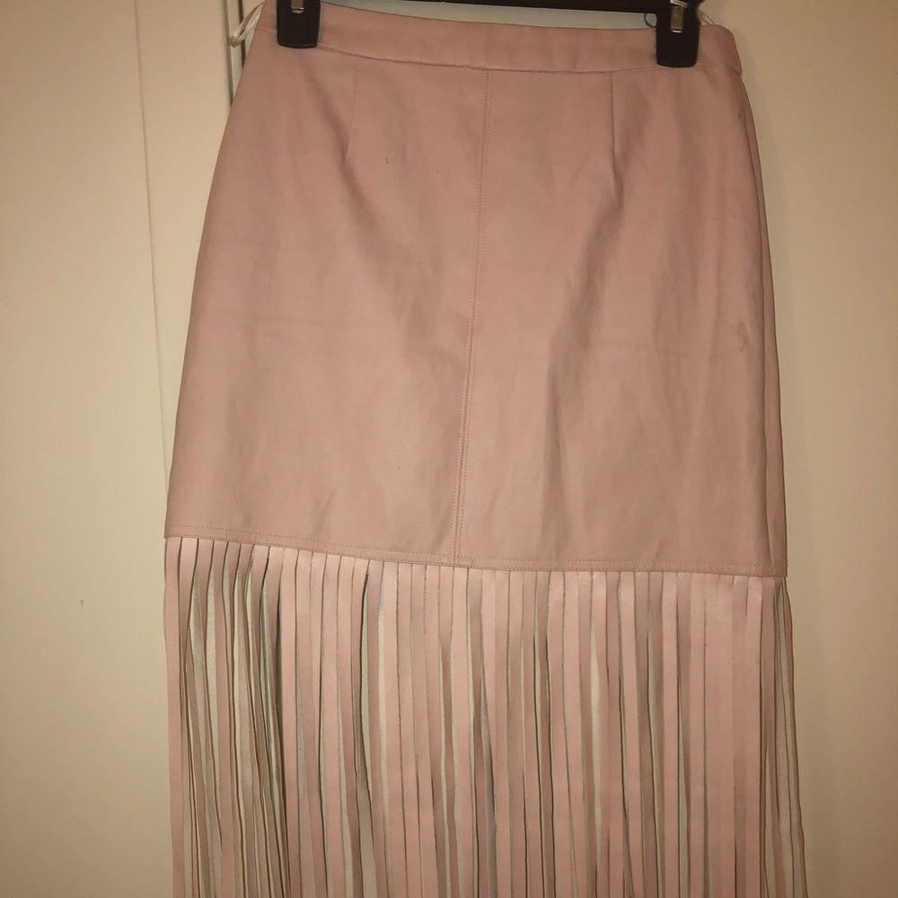 Elliatt pink leather fringe skirt